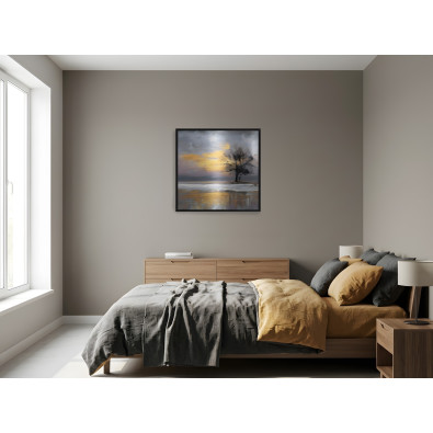 Tableau dans un cadre noir, arbre m&eacute;tallique, abstraction, salon, chambre &agrave; coucher, 30 x 30
