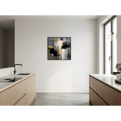 Tableau dans un cadre noir m&eacute;tallique abstraction b&eacute;ton loft salon chambre &agrave; coucher 80x80