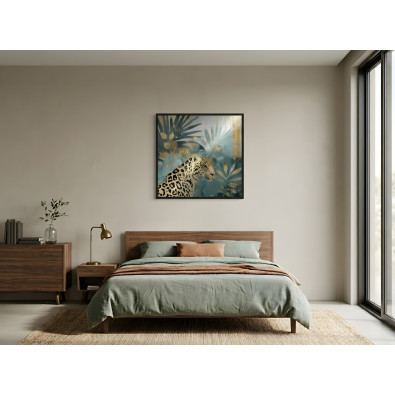 Tableau dans un cadre noir m&eacute;tallique, motif l&eacute;opard, style loft, salon ou chambre &agrave; coucher, 30 x 30