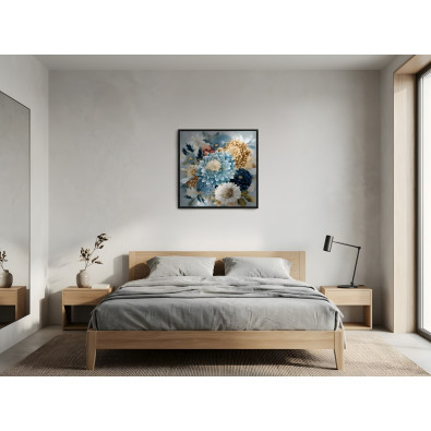 Tableau dans un cadre noir m&eacute;tallique, fleurs, abstraction, loft, salon, chambre &agrave; coucher, 30 x 30