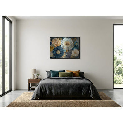 Tableau sur m&eacute;tal dans un cadre noir, fleurs, abstraction, salon, chambre &agrave; coucher, 120 x 80