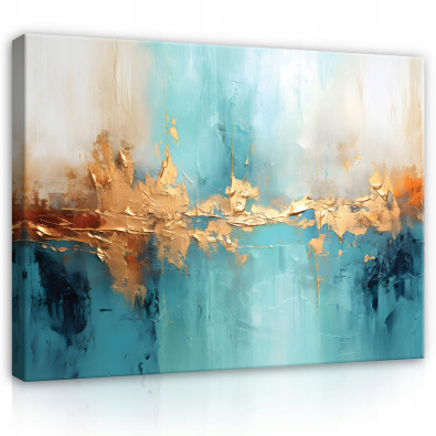 Tableau abstrait or bleu grand salon 60x40