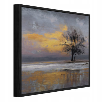 Tableau dans un cadre noir, arbre métallique, abstraction, salon, chambre à coucher, 30 x 30