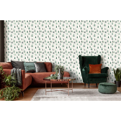 Papier peint &laquo; for&ecirc;t verte &raquo; sur intiss&eacute; pour le salon ou la chambre &agrave; coucher