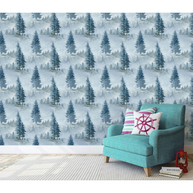 Papier peint &laquo; For&ecirc;t bleue &raquo; sur intiss&eacute; pour le salon ou la chambre &agrave; coucher
