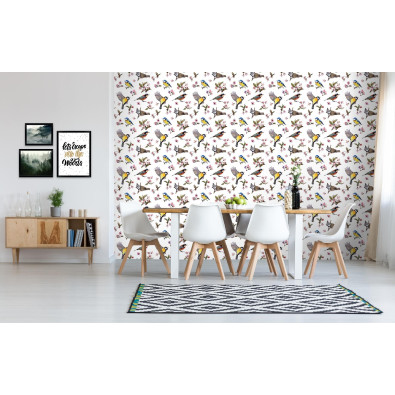 Papier peint oiseaux fleurs feuilles papiers peints