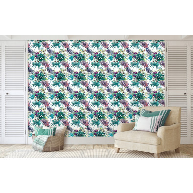 Papier peint feuilles tropicales 3D fleurs intissé rouleau