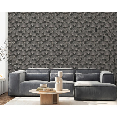 Papier peint fleurs ginkgo biloba lineart art sur intissé mur salon chambre à coucher