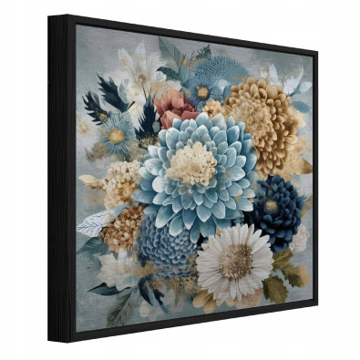Tableau dans un cadre noir m&eacute;tallique, fleurs, abstraction, loft, salon, chambre &agrave; coucher, 30 x 30