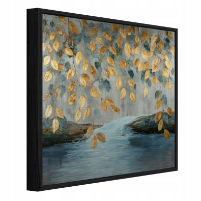 Tableau dans un cadre noir métallique abstraction feuilles salon chambre à coucher 80x80