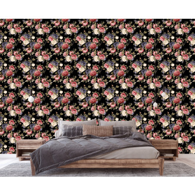 Papier peint fleurs pivoines 3D noir papiers peints muraux