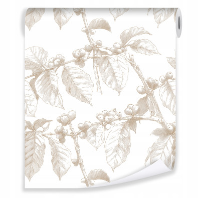 Papier peint &agrave; motifs de feuilles beiges sur intiss&eacute; pour le salon ou la chambre &agrave; coucher
