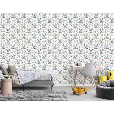 Papier peint bleu pour enfants &laquo; &Eacute;l&eacute;phant et feuilles &raquo; pour la chambre d'enfant