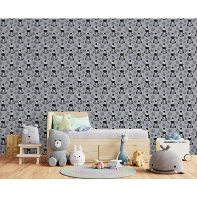 Papier peint bleu pour enfants avec motif z&egrave;bre et feuilles, pour la chambre d'enfant
