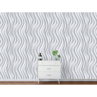 Papier peint abstrait 3D vagues blanc gris sur intissé mur salon chambre à coucher