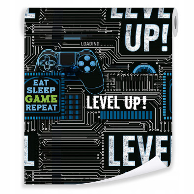 Papier peint noir sur le thème du gaming pour la chambre d'un petit garçon