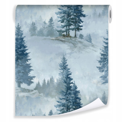 Papier peint &laquo; For&ecirc;t bleue &raquo; sur intiss&eacute; pour le salon ou la chambre &agrave; coucher