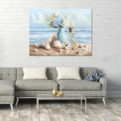 Tableau &laquo; Vase, mer, abstraction, fleurs &raquo; pour la chambre &agrave; coucher ou le salon, sur toile, 40 x 30