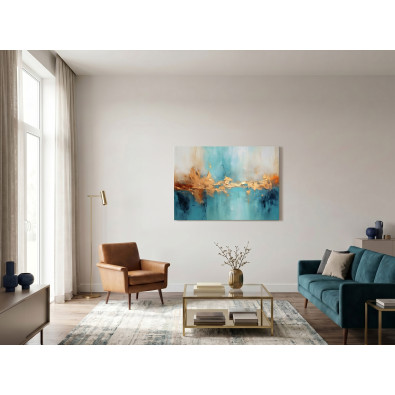 Tableau abstrait or bleu grand salon 60x40