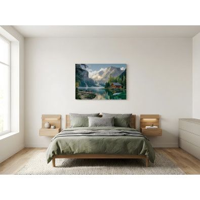 Tableau sur toile repr&eacute;sentant une montagne et un paysage naturel, id&eacute;al pour une chambre, un salon ou une cuisine, 120 x 80 cm
