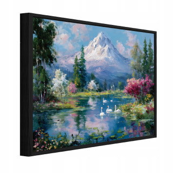Tableau dans un cadre noir sur toile montagne nature forêt salon chambre à coucher 40x30