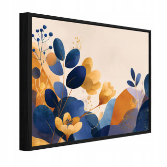 Tableau dans un cadre noir sur toile abstraction feuilles glamour chambre à coucher 60x40