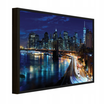 Tableau dans un cadre noir sur toile ville la nuit bâtiments salon chambre à coucher 120x80