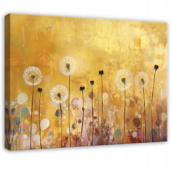 Peinture abstraite fleurs des champs dorées pour chambre à coucher ou salon sur toile 100x70