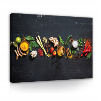 Tableau pour la cuisine à accrocher au mur, épices et herbes aromatiques, 60 x 40