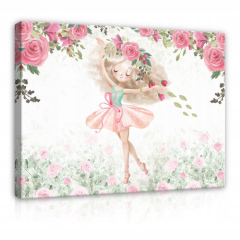 Tableau pour chambre d'enfant ballerine fleurs 100x70
