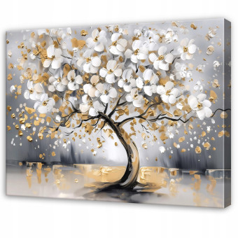 Tableau « Fleurs, arbre, abstraction glamour » pour chambre à coucher ou salon, sur toile, 120 x 80 cm