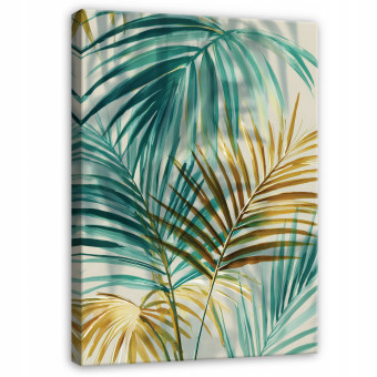 Tableau abstrait feuilles dorées glamour pour chambre à coucher ou salon sur toile 100x70