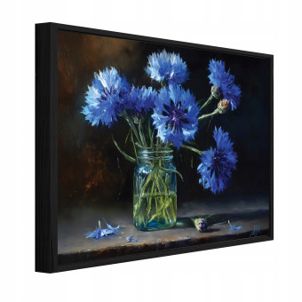 Tableau dans un cadre noir sur toile, fleurs dans un vase, salon, chambre à coucher, 100 x 70