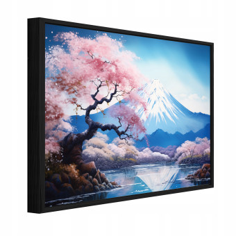 Tableau dans un cadre noir sur toile volcan fuji nature salon chambre à coucher 100x70
