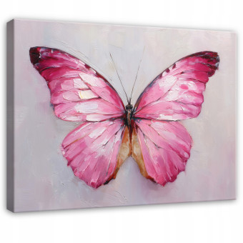 Peinture représentant un papillon rose sur fond de béton, style aquarelle, pour chambre à coucher ou salon, sur toile 120 x 80