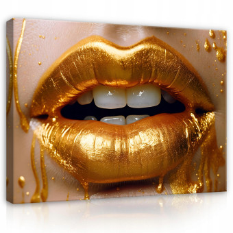 Peinture d'une femme aux lèvres dorées sur toile 60x40