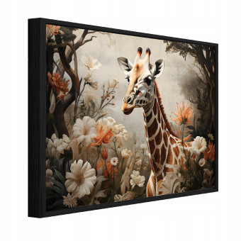 Tableau sur toile dans un cadre noir : girafe, animaux, salon, chambre à coucher, 40 x 30