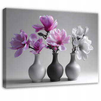 Tableau fleurs dans un vase gris rose pour chambre à coucher salon sur toile 40x30