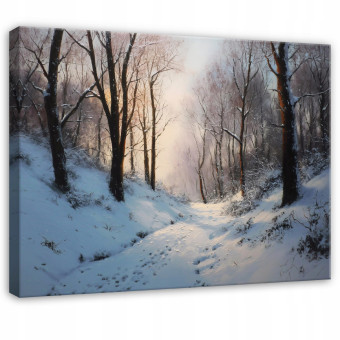 Tableau représentant une forêt en hiver avec des arbres, pour chambre à coucher ou salon, sur toile 40 x 30