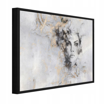 Tableau dans un cadre noir sur toile loup forêt nature salon chambre à coucher 120x80