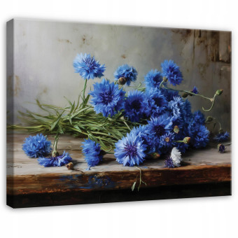 Tableau vintage rétro aux fleurs bleues pour chambre à coucher ou salon, sur toile, 100 x 70