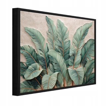 Tableau dans un cadre noir sur toile feuilles béton 3D salon chambre 120x80