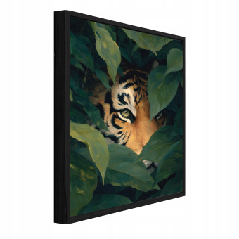 Tableau dans un cadre noir sur toile tigre feuilles salon chambre à coucher 40x30