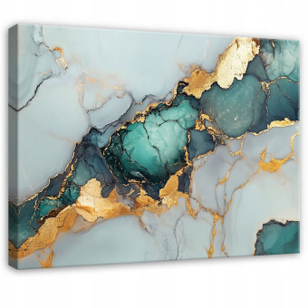 Tableau abstrait marbre doré vert pour chambre à coucher ou salon sur toile 100x70
