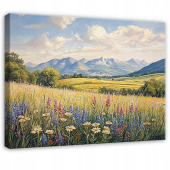 Tableau fleurs des champs prairie paysage pour chambre à coucher salon cuisine sur toile 120x80