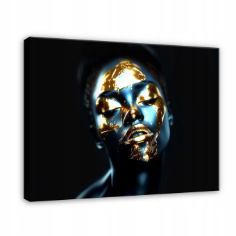 Peinture moderne abstraite représentant un visage de femme doré sur toile murale 40 x 30
