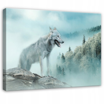 Tableau représentant un loup dans la forêt brumeuse, nature et animaux, pour la chambre à coucher ou le salon, sur toile, 100 x 70