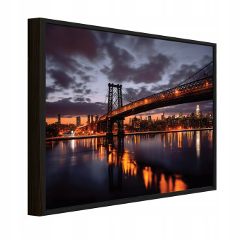 Tableau dans un cadre noir sur toile pont ville la nuit salon chambre à coucher 40x30