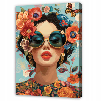 Tableau représentant une femme, un visage et des fleurs, style rétro, pour la chambre ou le salon, sur toile, 40 x 30 cm