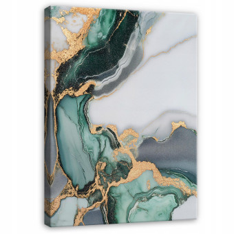 Tableau abstrait marbre vert et or pour chambre à coucher ou salon sur toile 100x70